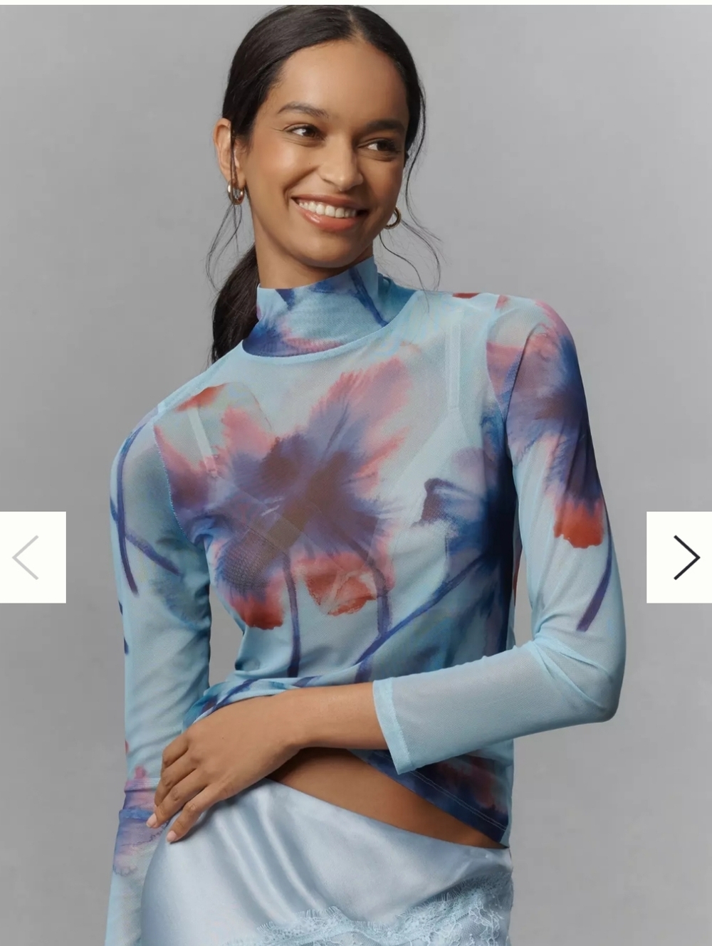 NWT By Anthropologie Mesh Turtleneck Top, Blue, Size Small